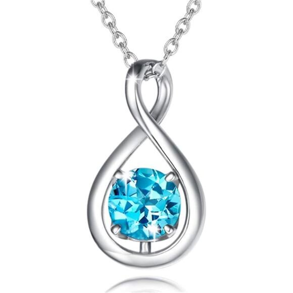 Birthstone Necklace for Women Fine Jewelry SterlingSilver Dainty InfinityPendant - Picture 1 of 7